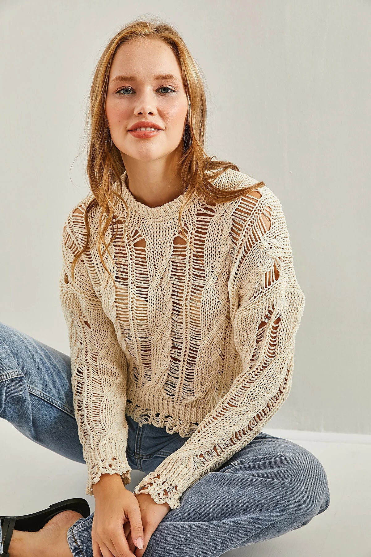 Natural Allure Open-Knit Cotton Sweater