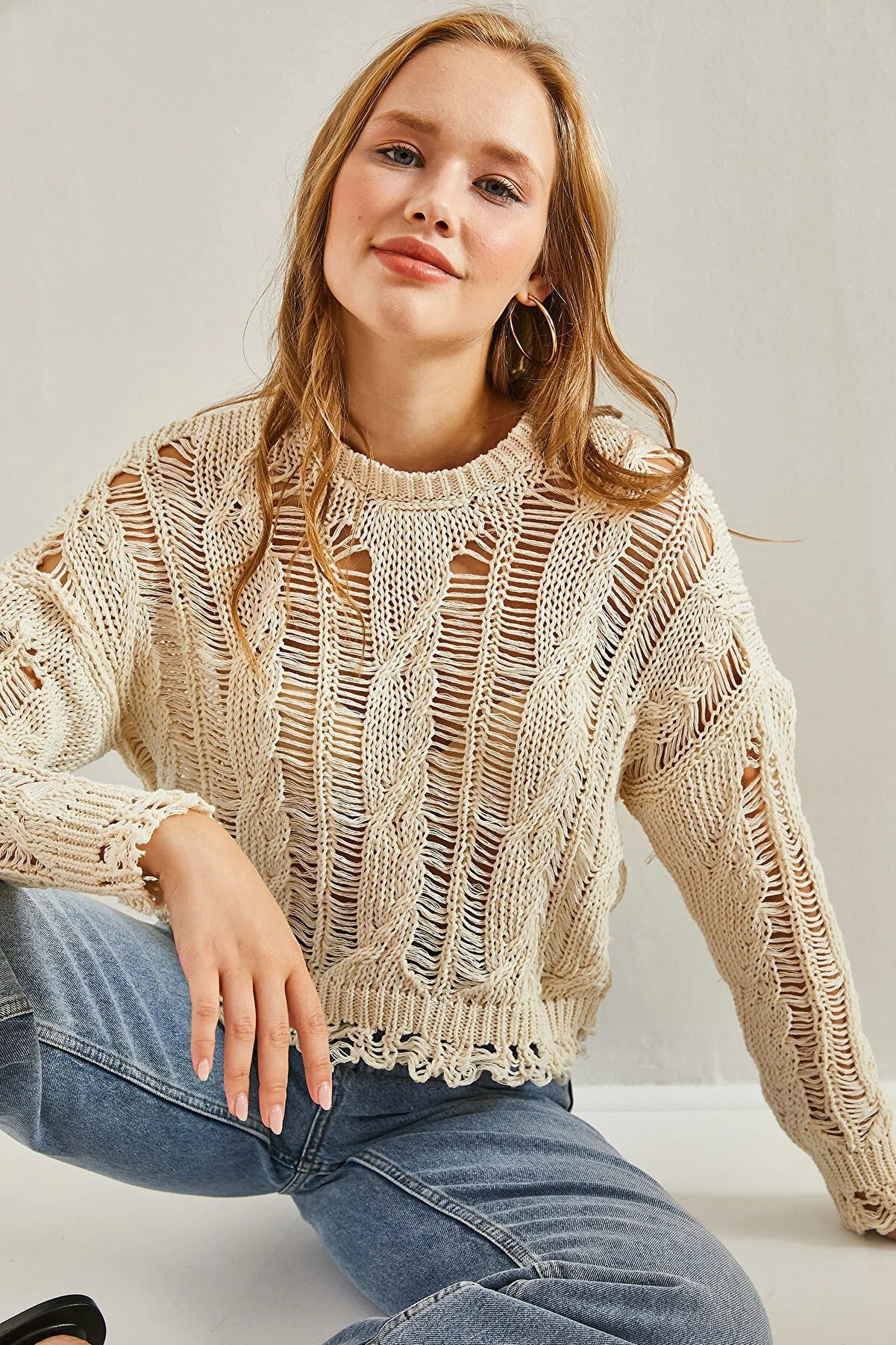 Natural Allure Open-Knit Cotton Sweater