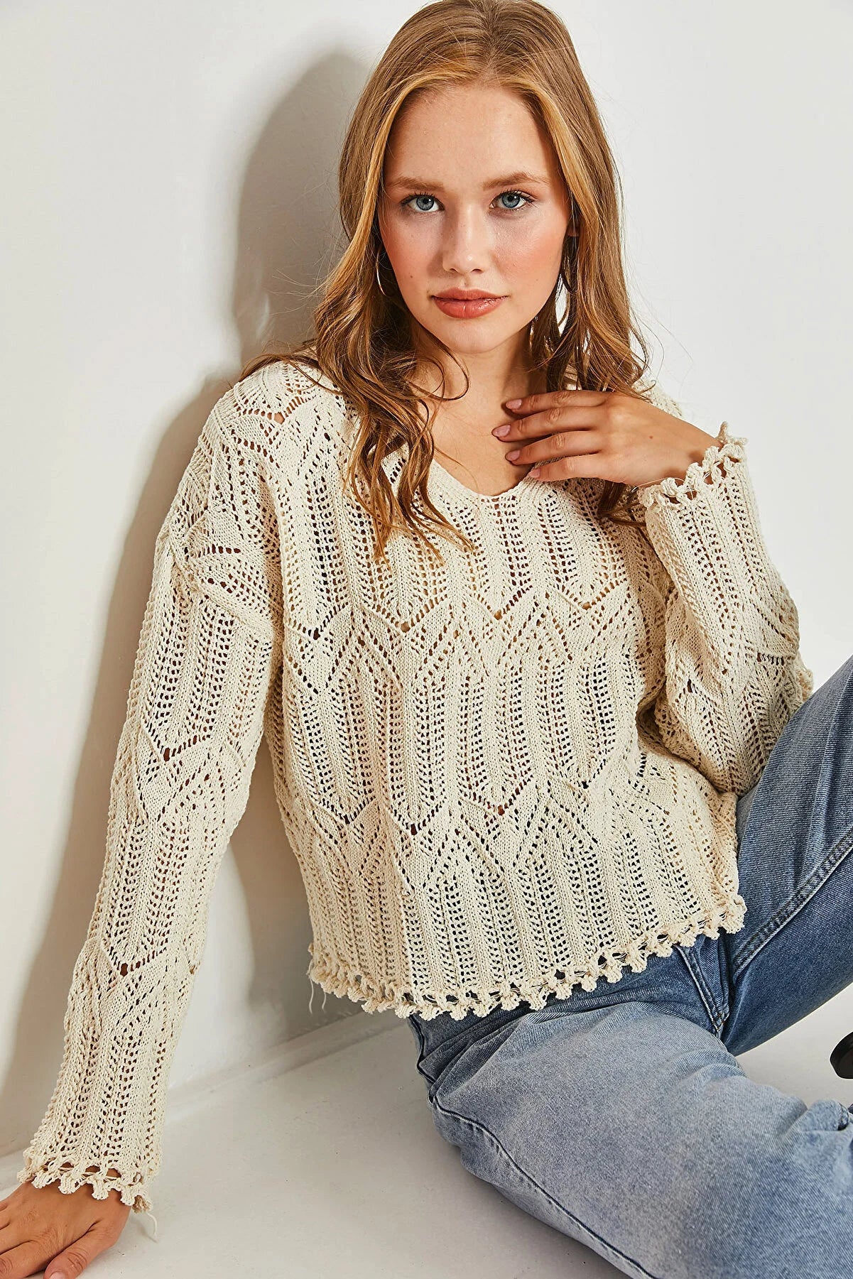 Vintage Cream Crochet Dream Sweater