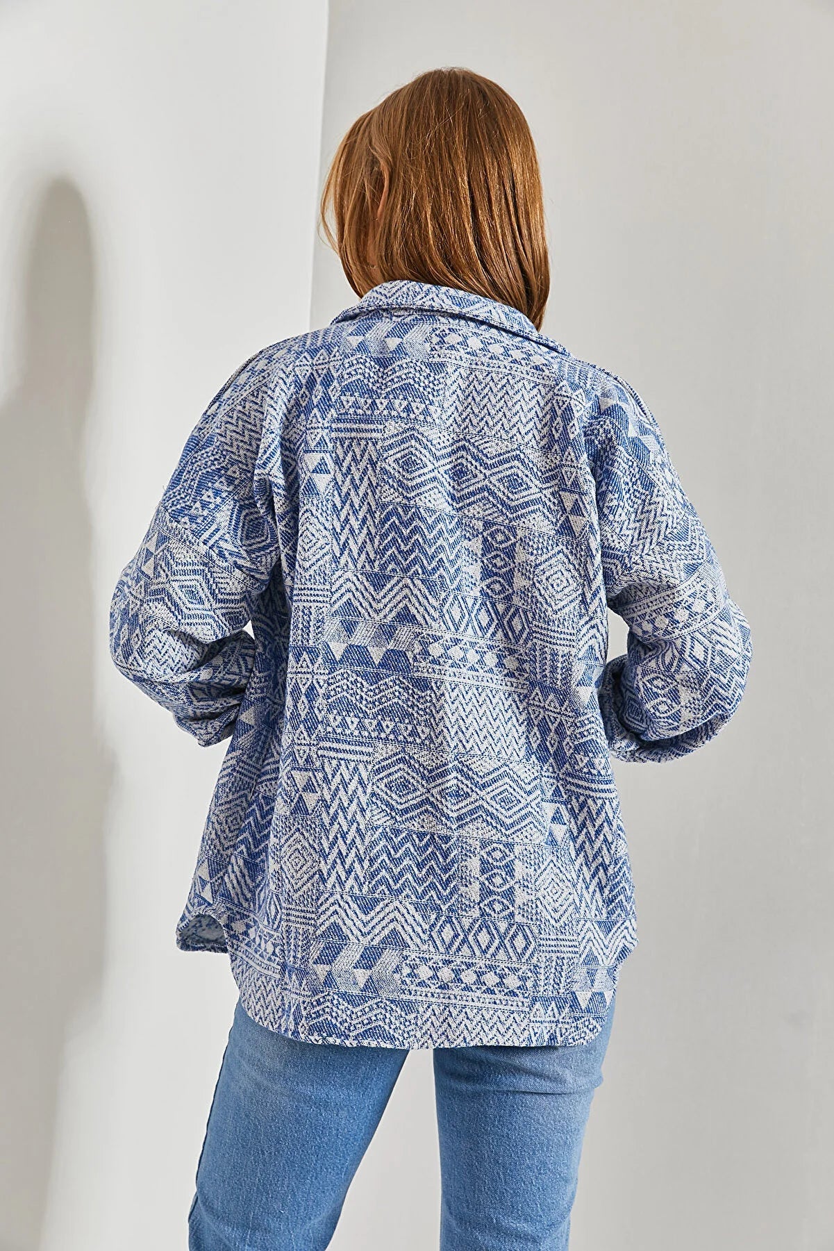 Blue Ethnic Button Down Shacket