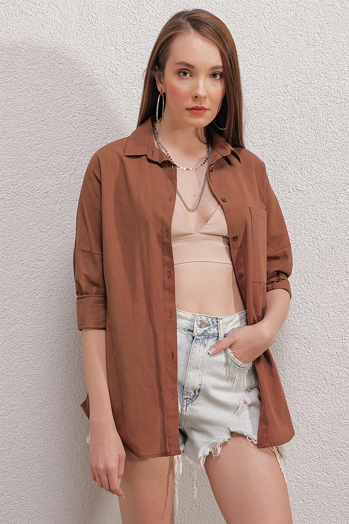 Orange Linen Blend Blouse