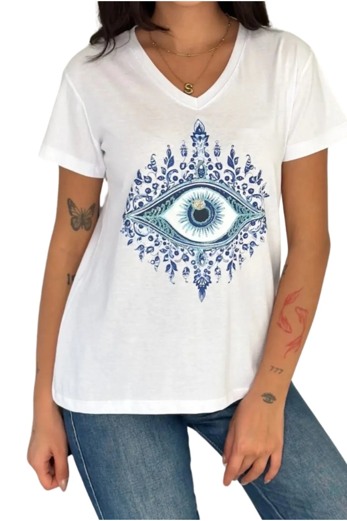 Tilda Evil Eye Sequin T-Shirt - White
