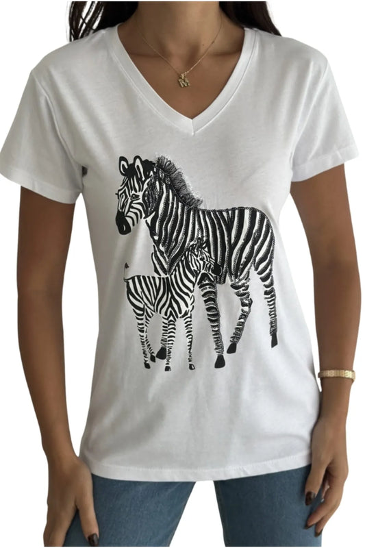 Camiseta de lentejuelas de cebra - Blanca 