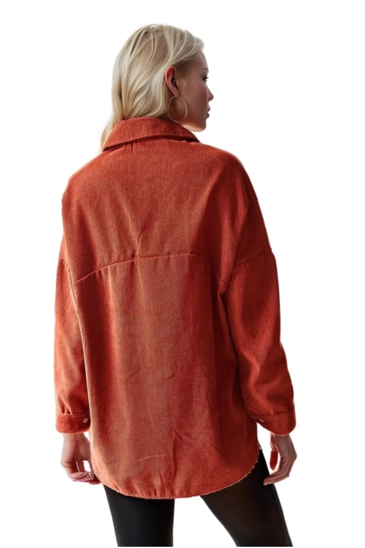 Brick Color Velvet Button Down Shirt