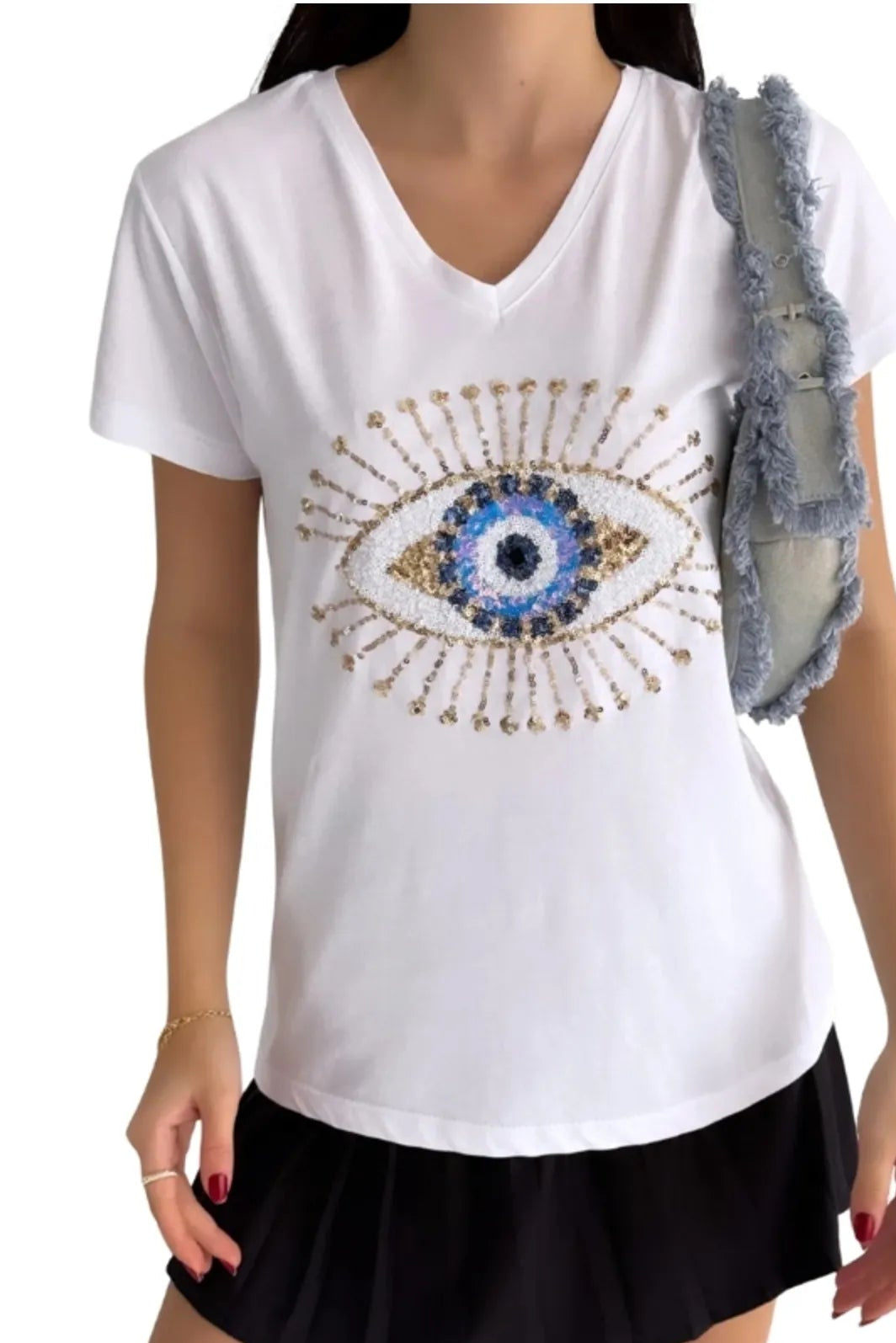 Tilda Evil Eye Sequin T-Shirt - White