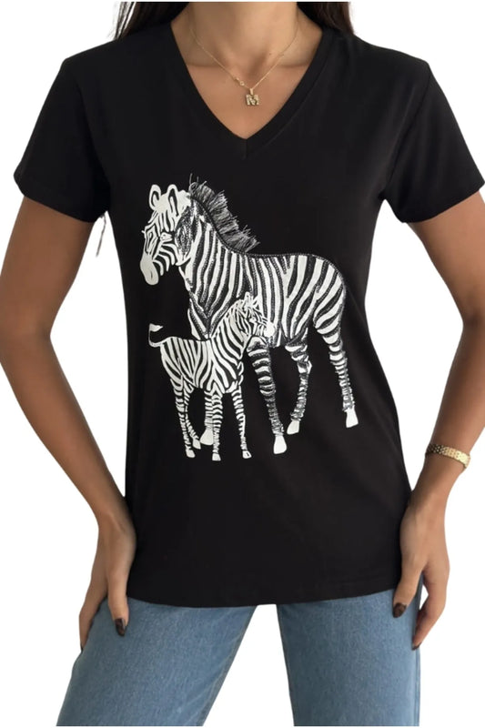 Camiseta de lentejuelas de cebra - Negra 