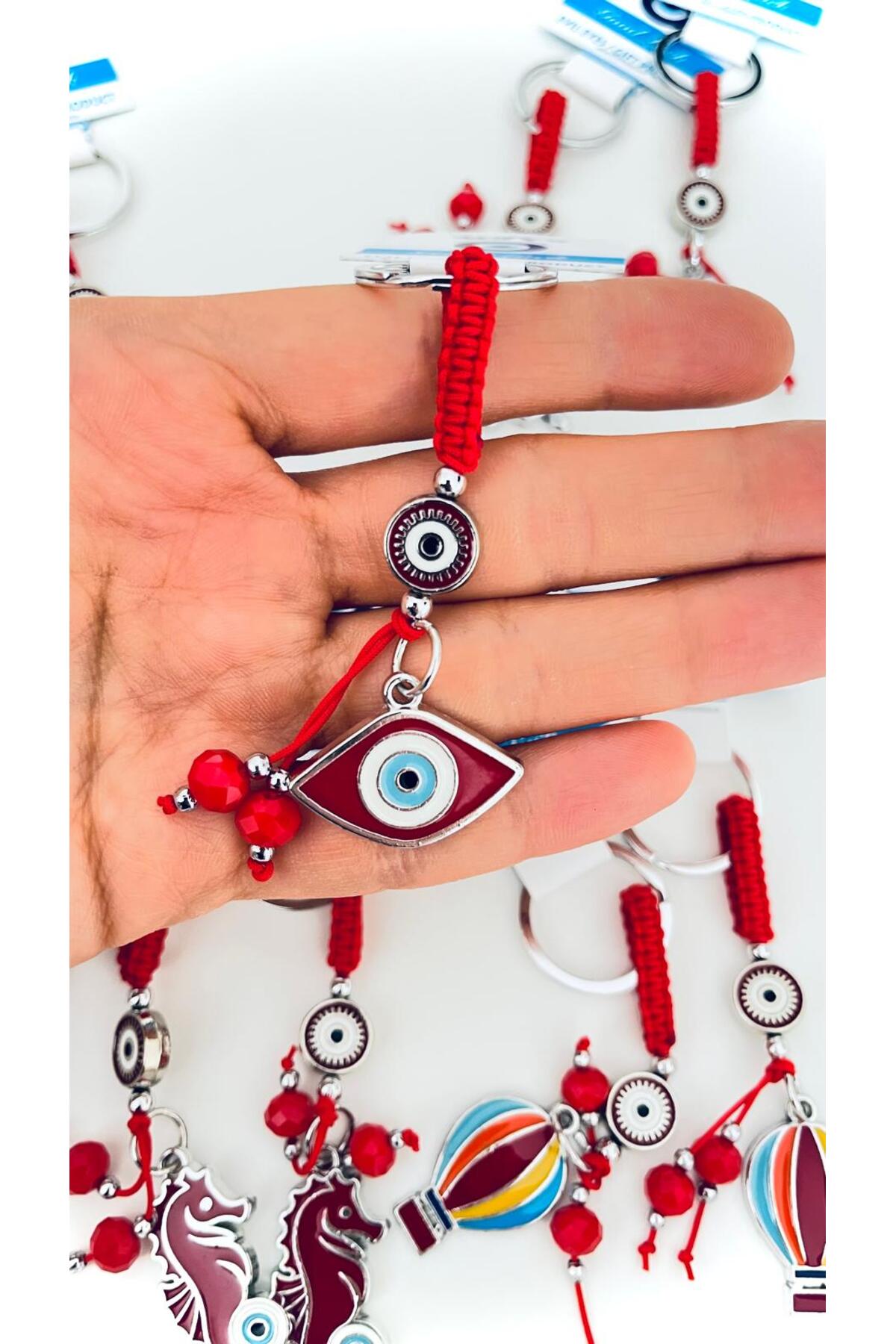 Abigail Silver-Plated Evil Eye Keychain - Red