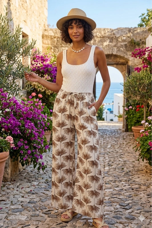 Lucy Women's Linen-Viscose Blend Wide Leg Palazzo Pants - Brown Ginkgo