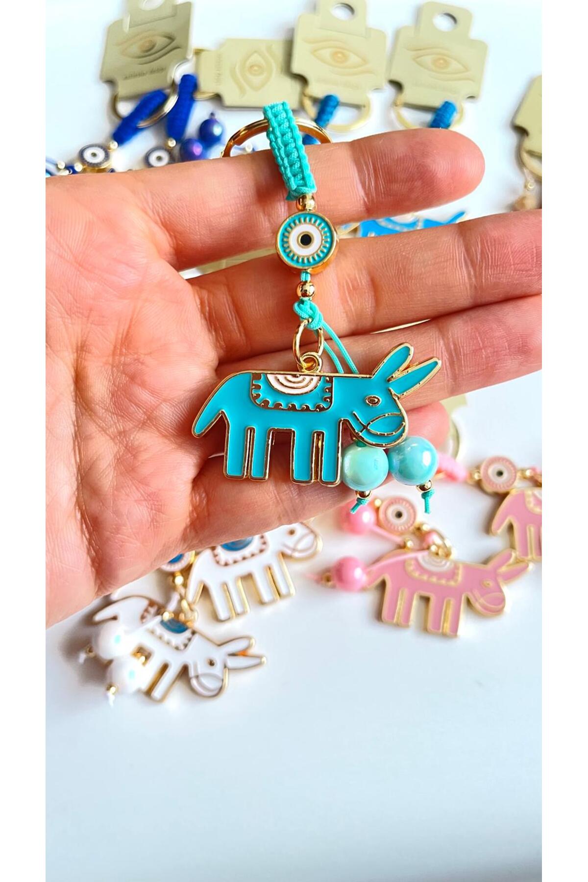 Bella Gold-Plated Animal Charm Keychain - Turquoise Donkey Design