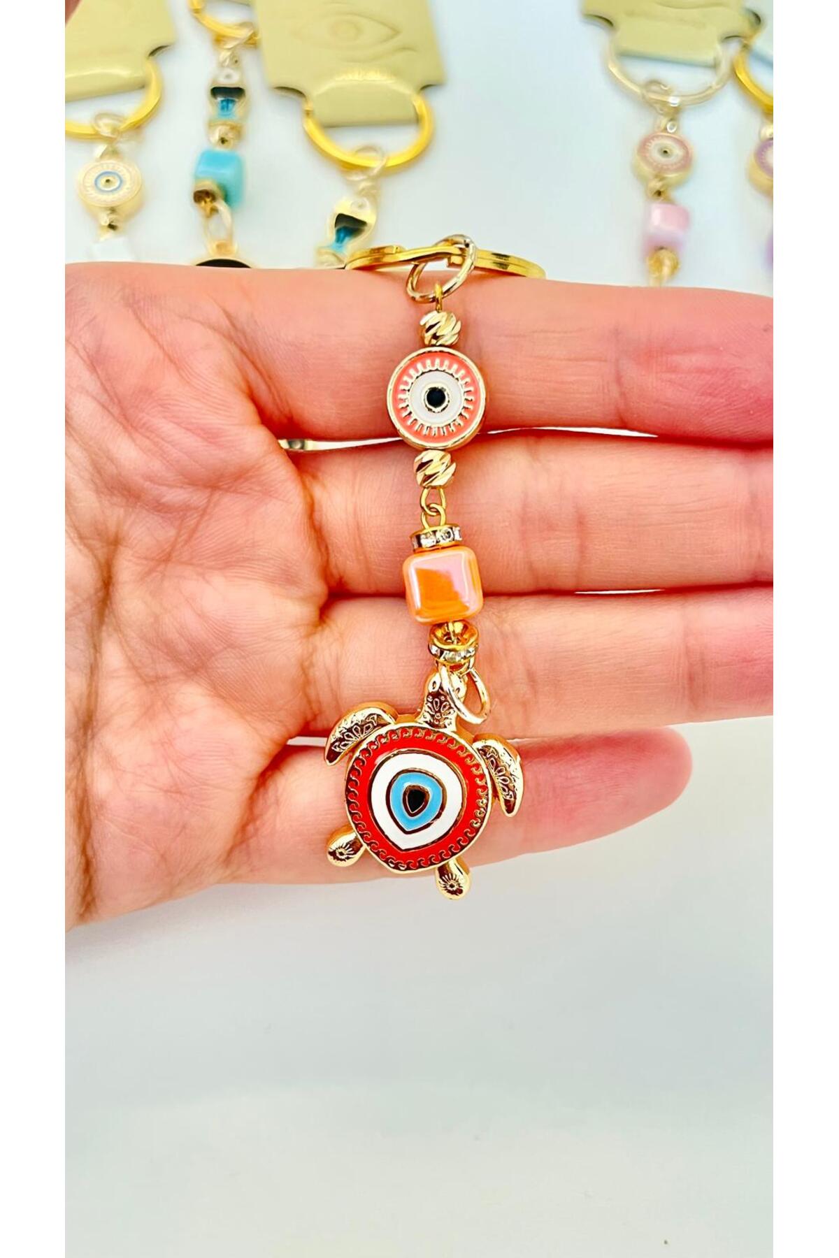Hannah Gold-Plated Bodrum Bead Keychain - Orange Turtle