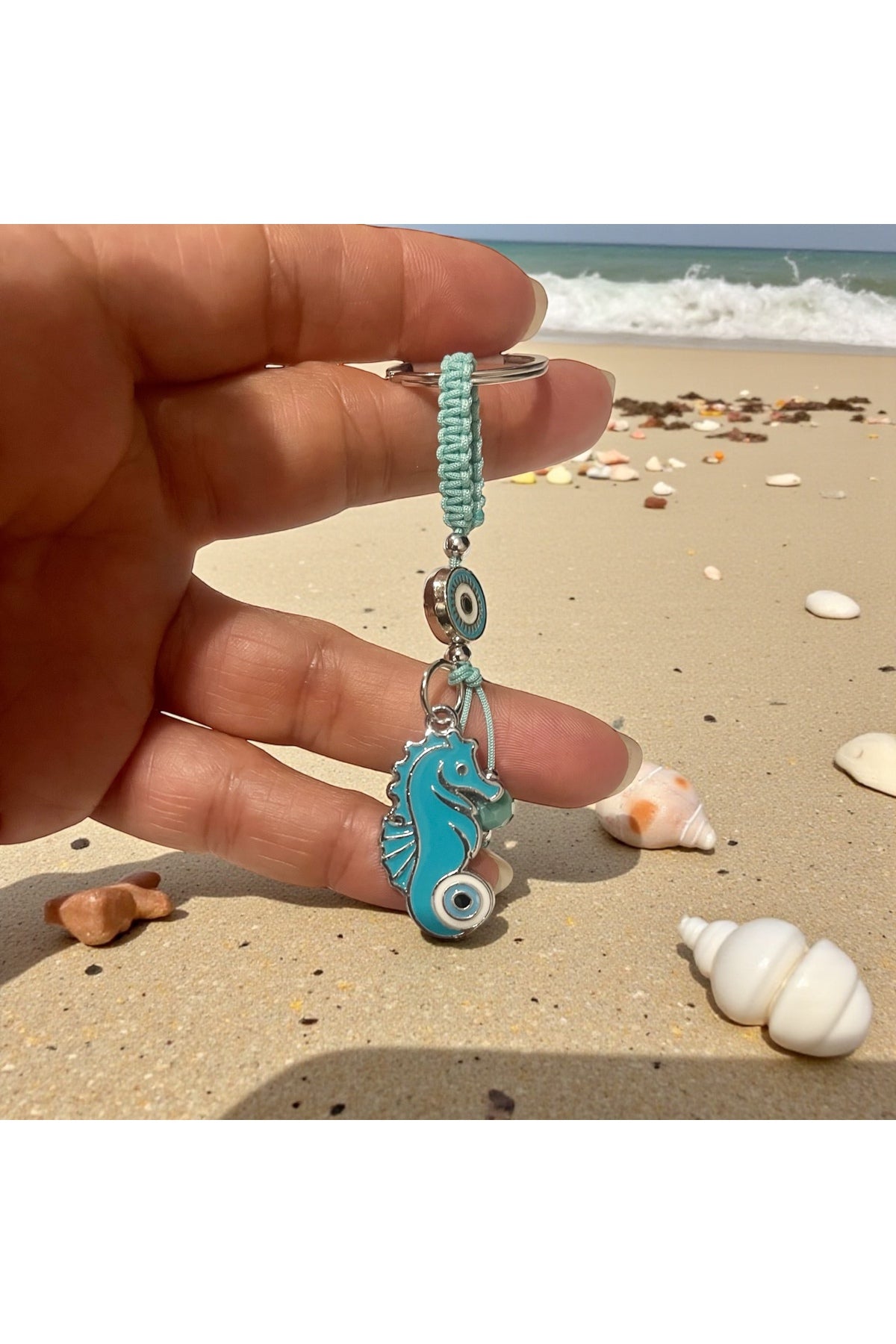 Simone Silver-Plated Sea Charm Evil Eye Keychain - Turquoise