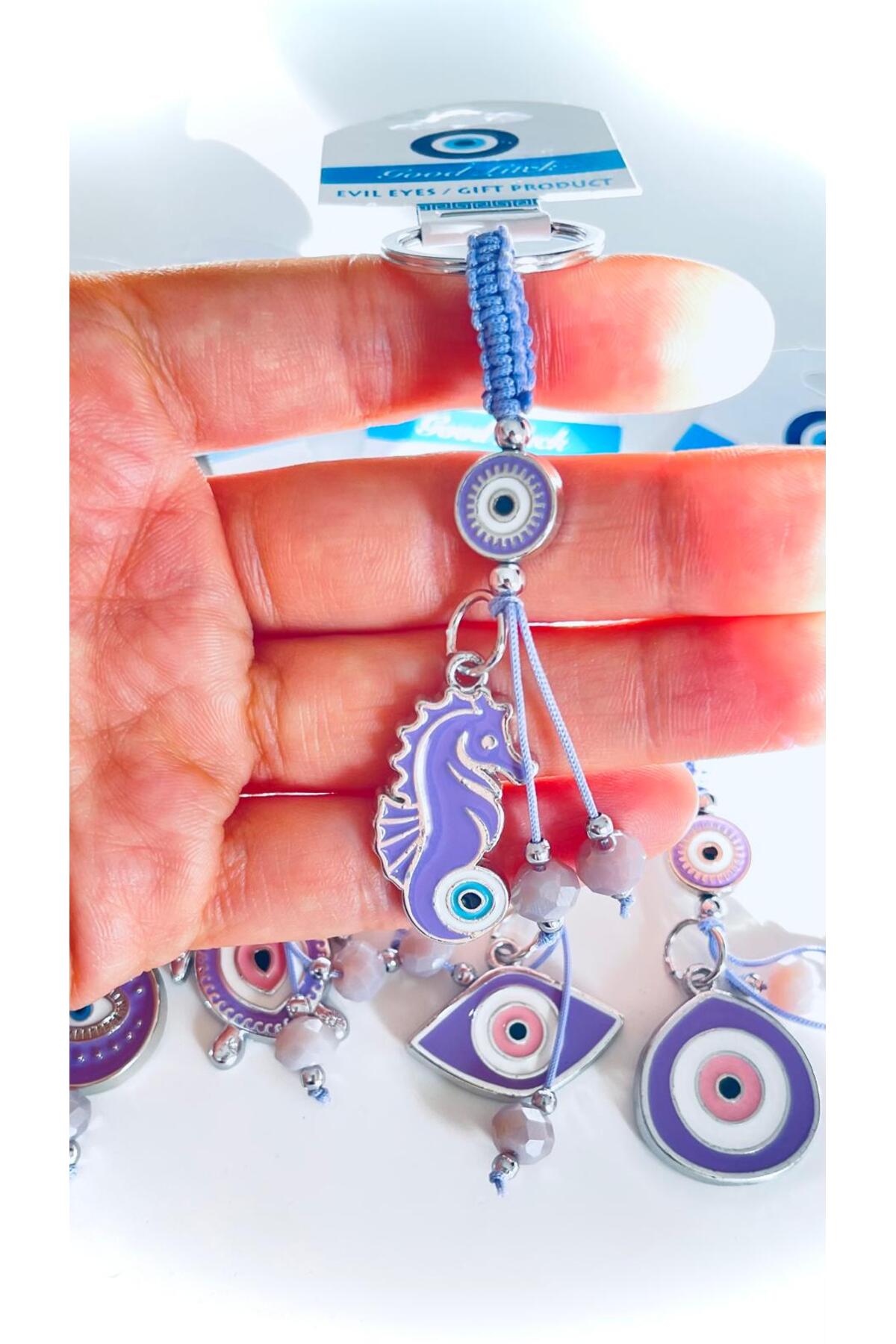 Abigail Silver-Plated Evil Eye Keychain - Lilac Seahorse