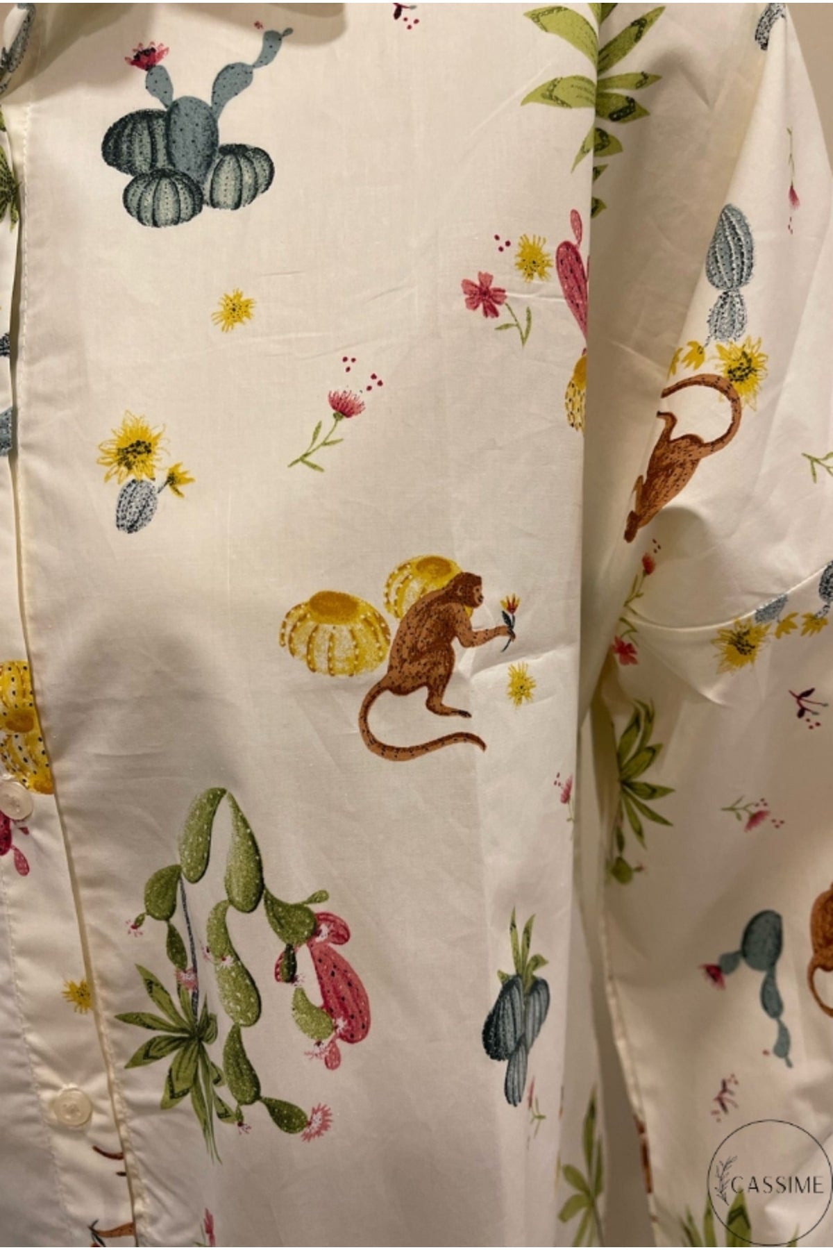Jane Women's Viscose Monkey and Floral Print Shirt - Cream Monkey Print