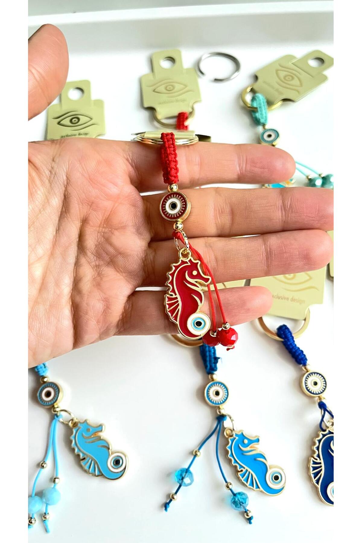 Ivy Gold-Plated Evil Eye Keychain - Red Seahorse