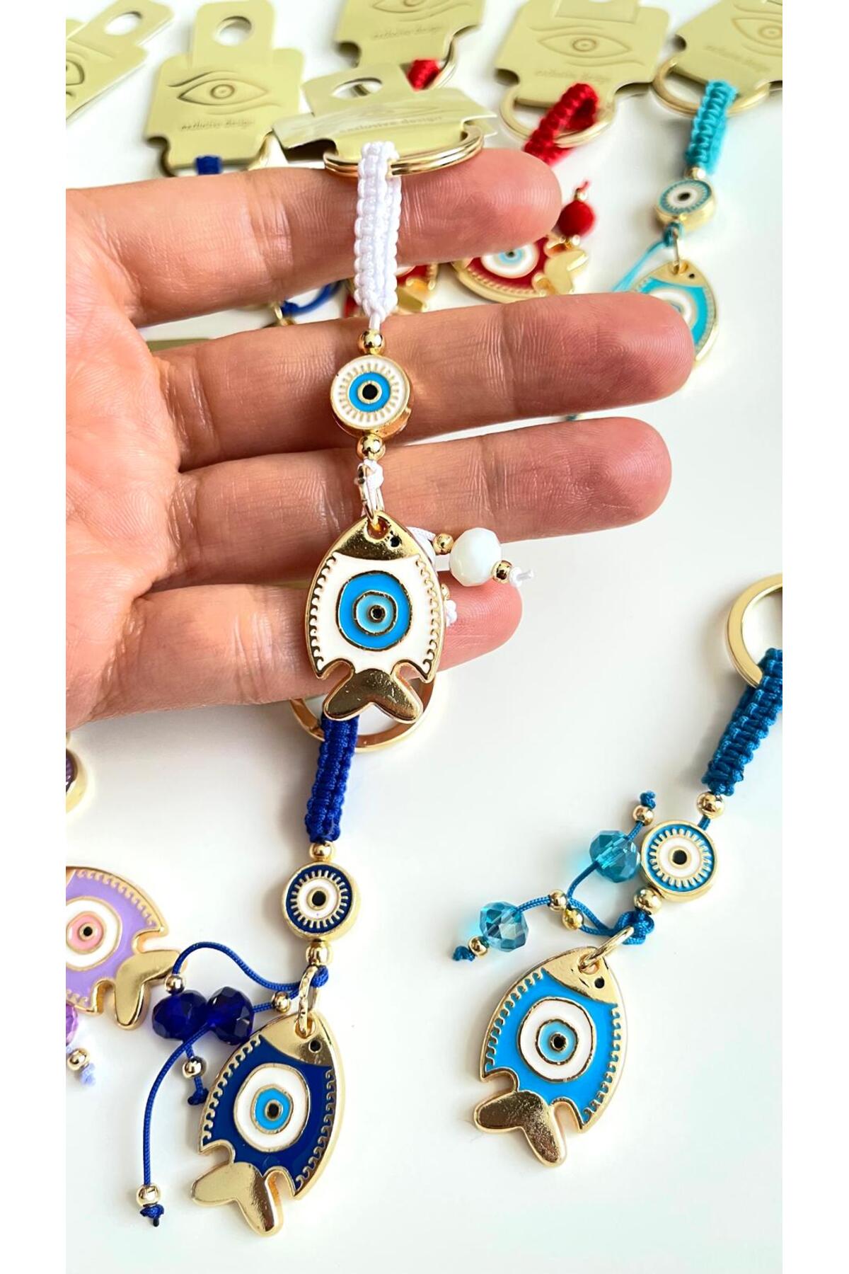 Ivy Gold-Plated Evil Eye Keychain - White Fish Design