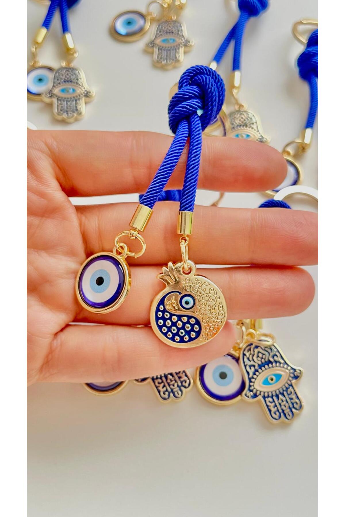 Rose Evil Eye Cord Keychain - Navy Pomegranate Prosperity Design