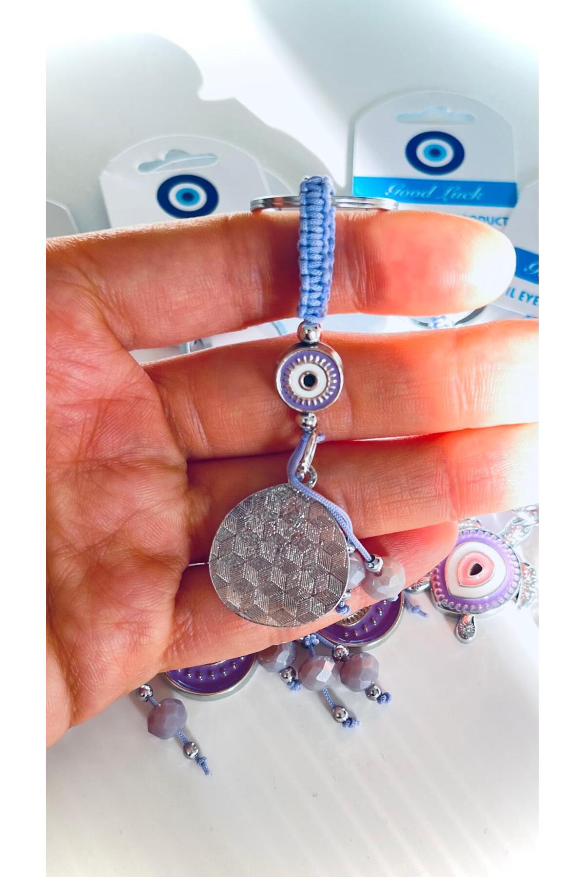 Abigail Silver-Plated Evil Eye Keychain - Lilac Teardrop Evil Eye