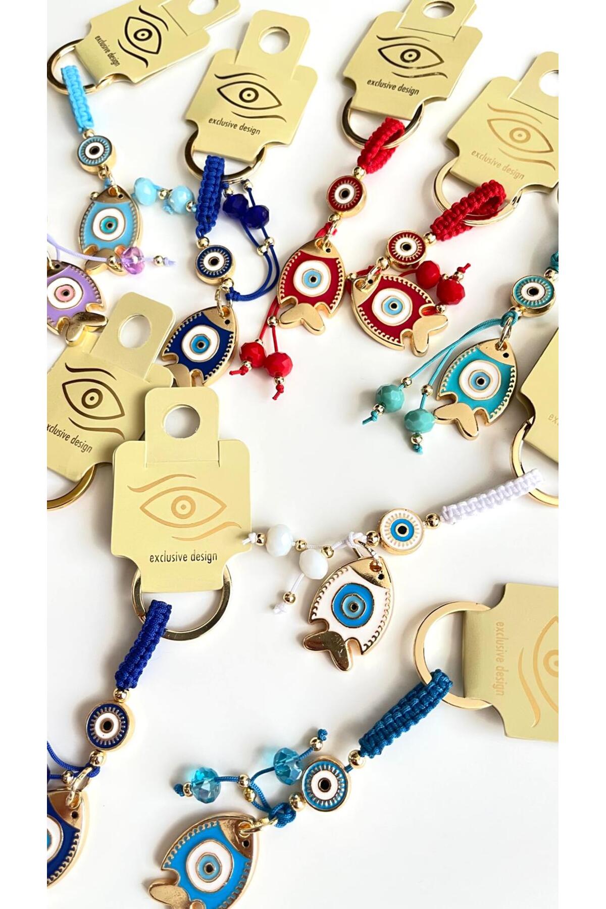 Ivy Gold-Plated Evil Eye Keychain - White Fish Design