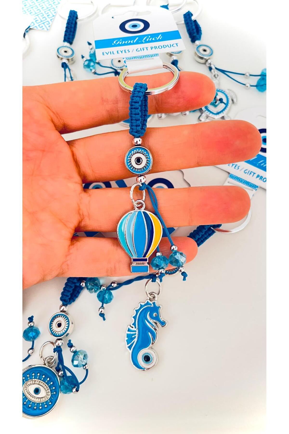 Abigail Silver-Plated Evil Eye Keychain - Blue Balloon Design