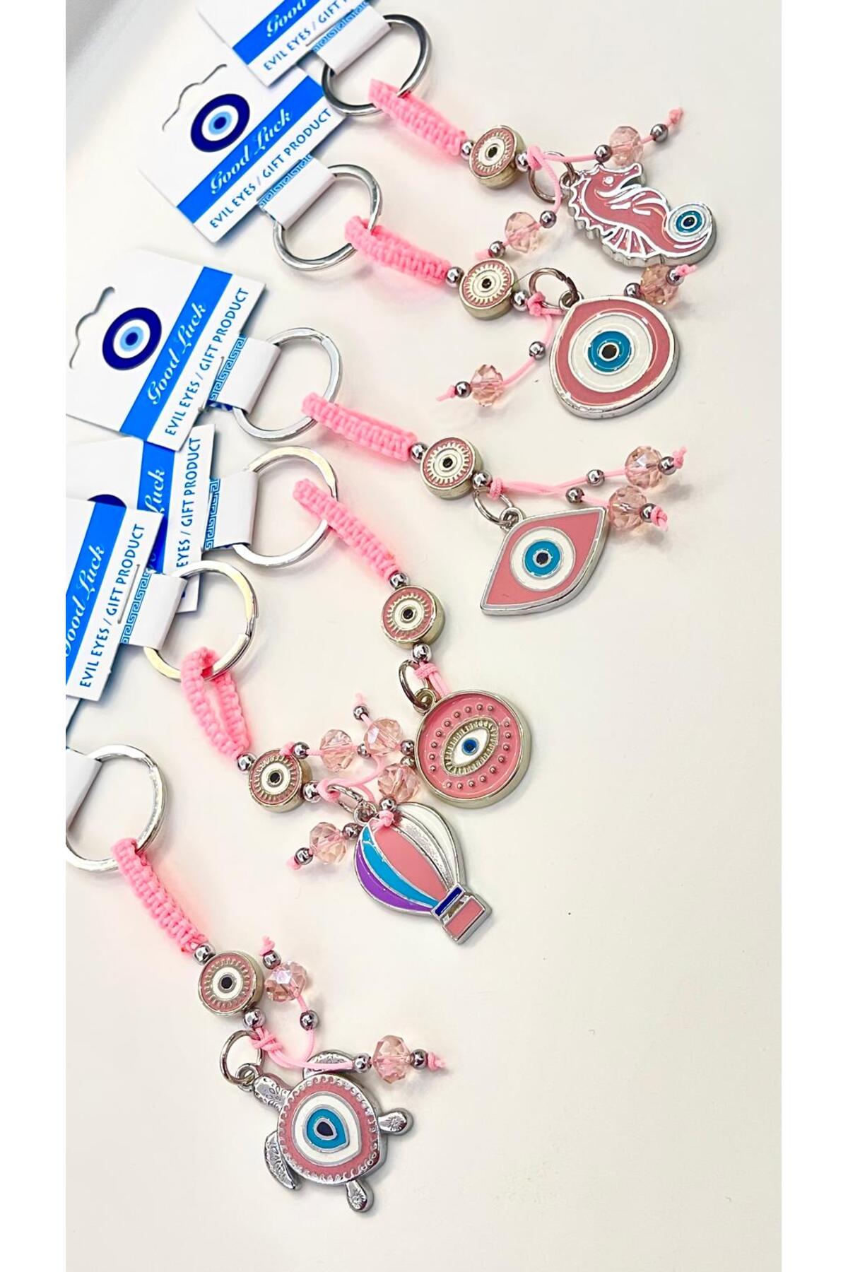 Abigail Silver-Plated Evil Eye Keychain - Pink Teardrop Evil Eye
