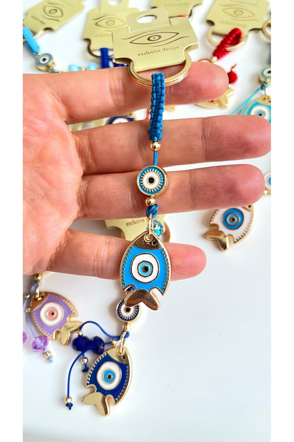 Ivy Gold-Plated Evil Eye Keychain - Blue Fish Design