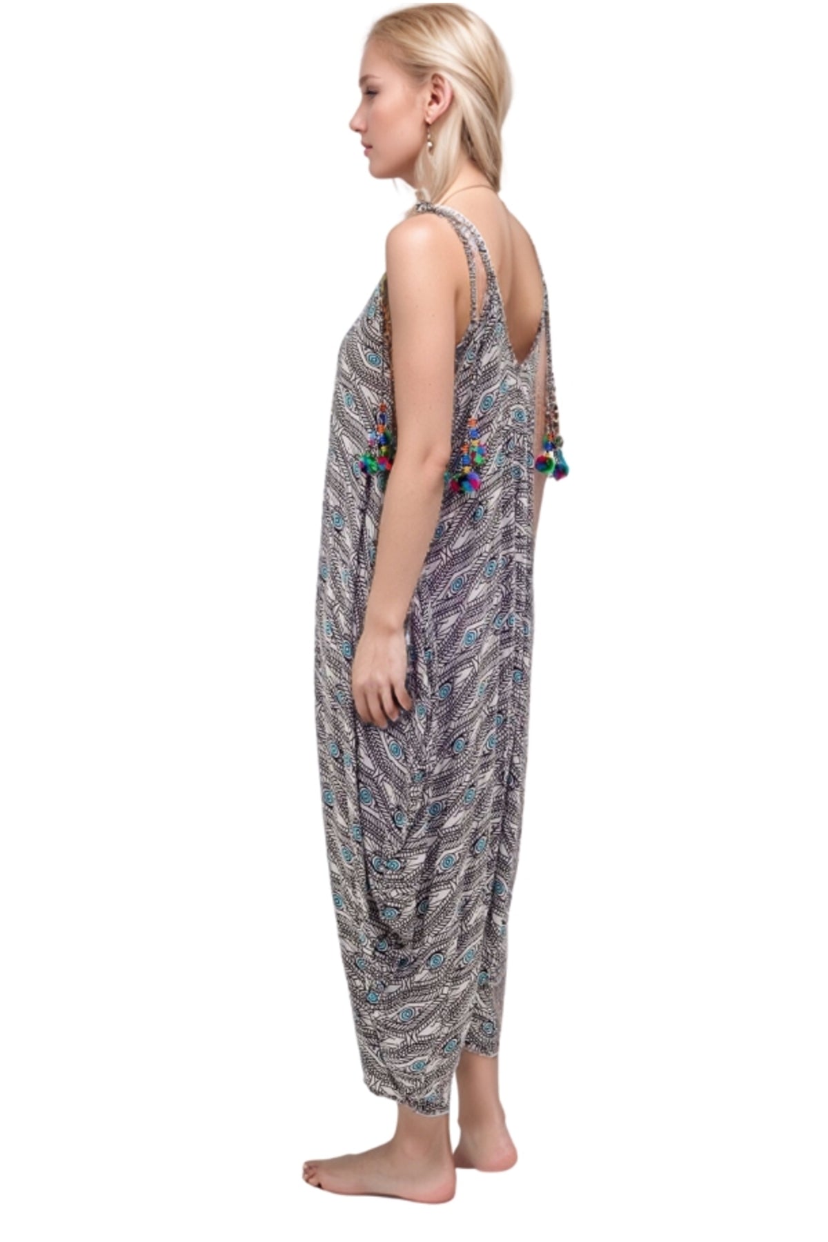 Julia Women's Evil Eye Pom-Pom Strap Jumpsuit - Gray
