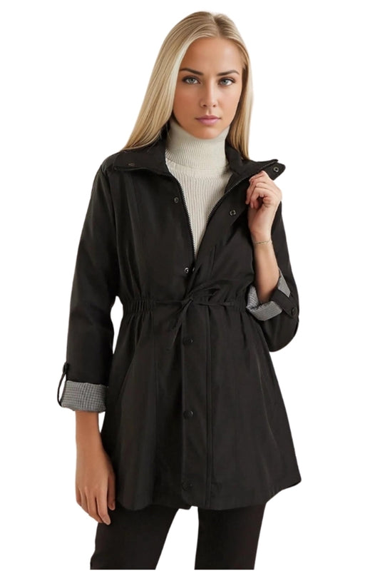 Serena Women's Drawstring Waist Trench Coat - Black