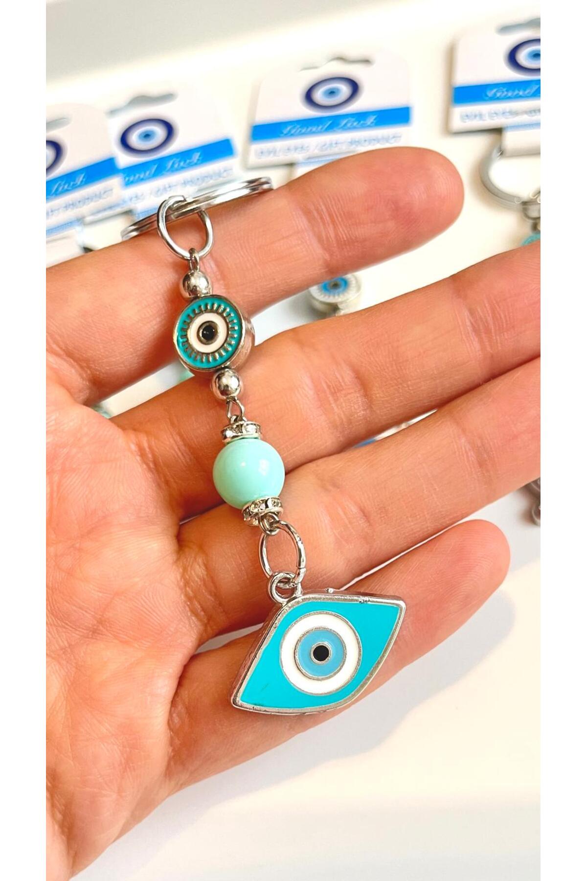 Abigail Silver-Plated Evil Eye Keychain - Turquoise Oval Evil Eye Metal