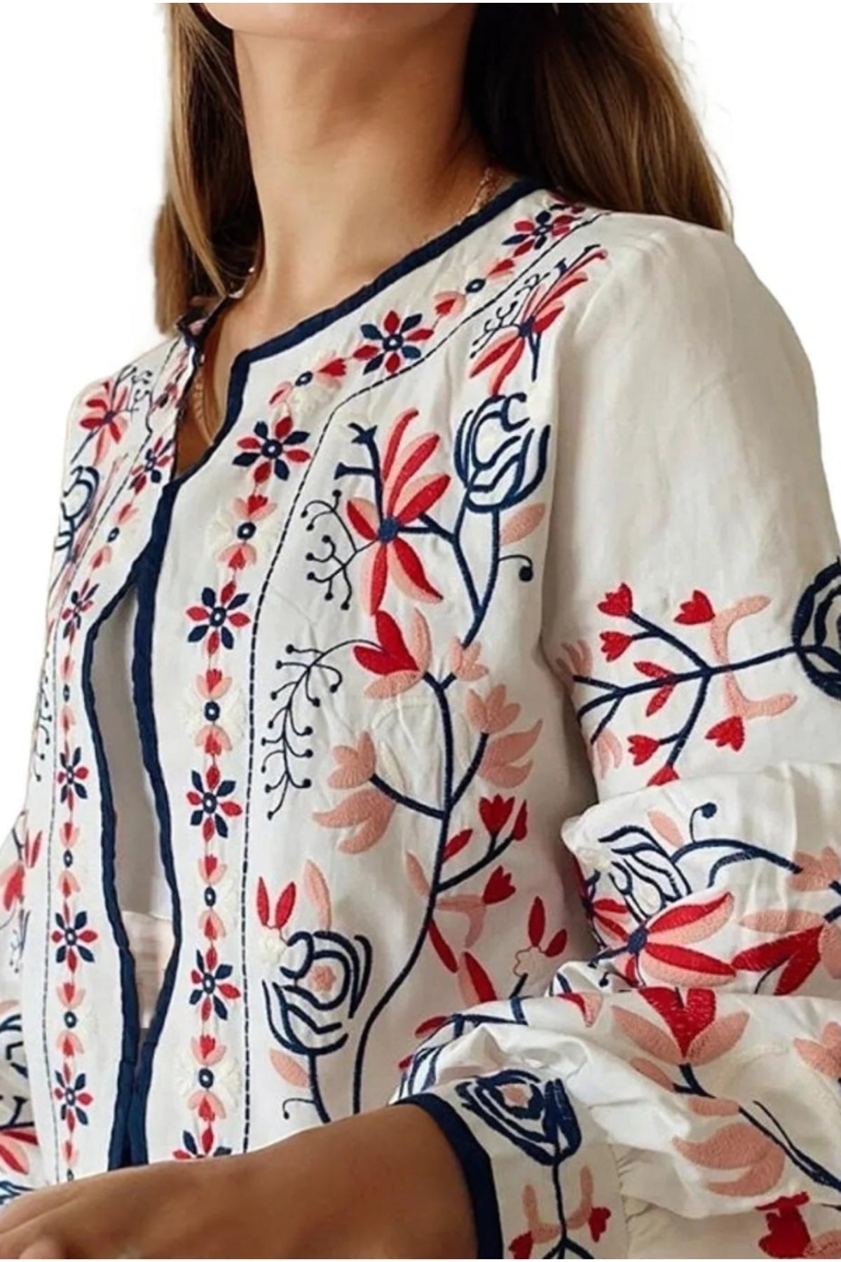 Elaine Women's Vintage Inspired Embroidered Jacket - White