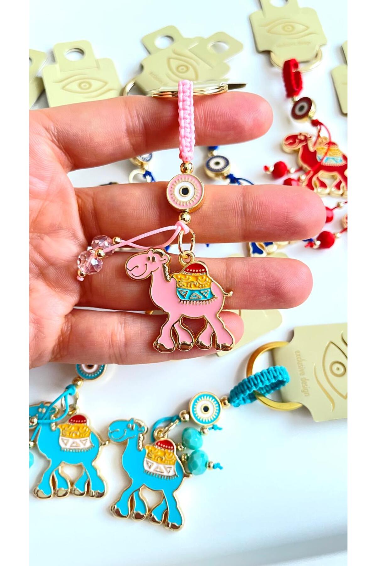 Bella Gold-Plated Animal Charm Keychain - Pink Camel Design