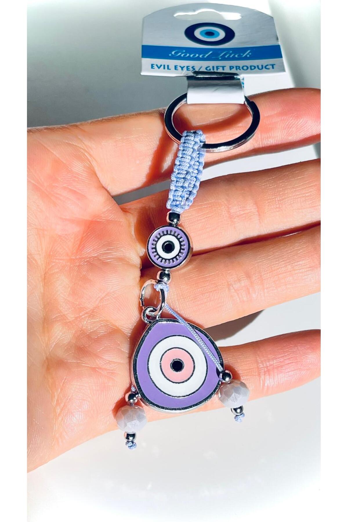 Abigail Silver-Plated Evil Eye Keychain - Lilac Teardrop Evil Eye