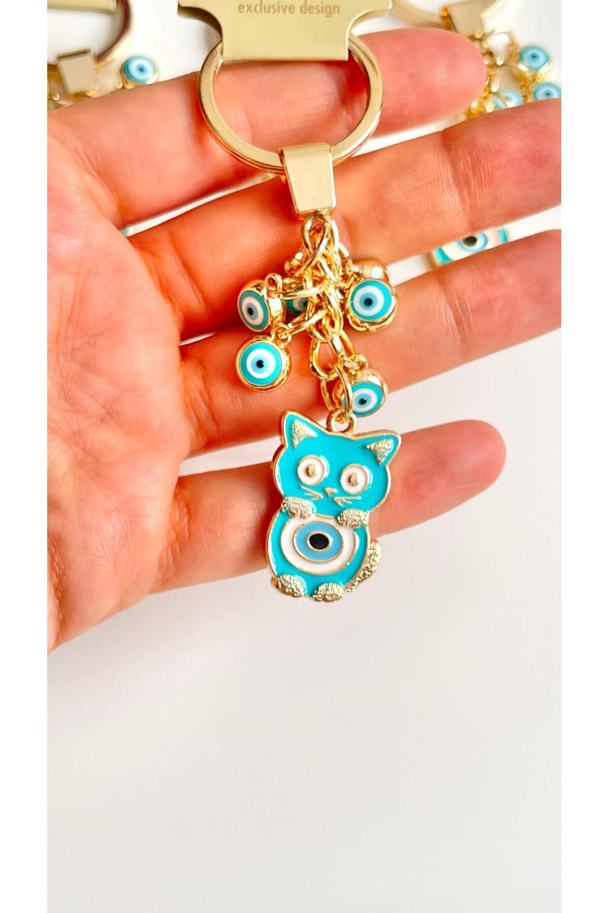 Madeleine Dangling Evil Eye Keychain - Turquoise Cat Evil Eye