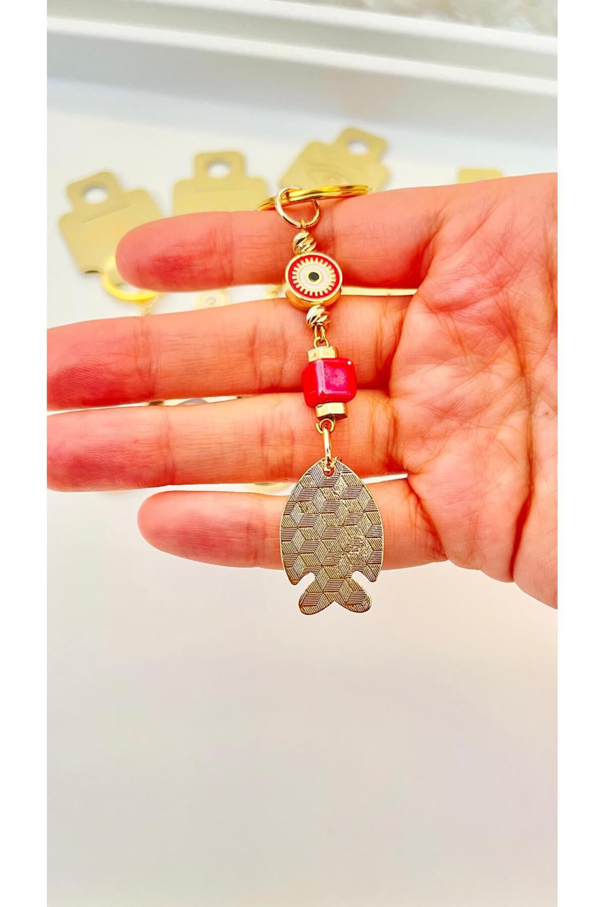 Hannah Gold-Plated Bodrum Bead Keychain - Red Fish