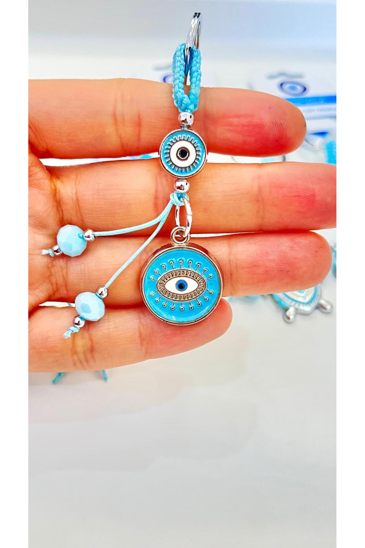 Abigail Silver-Plated Evil Eye Keychain - Round Blue Evil Eye