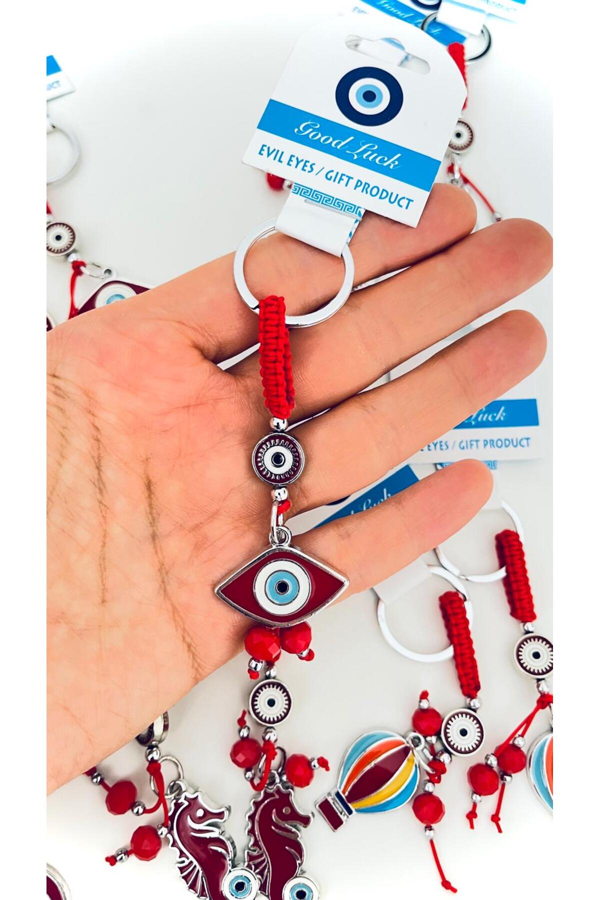 Abigail Silver-Plated Evil Eye Keychain - Red