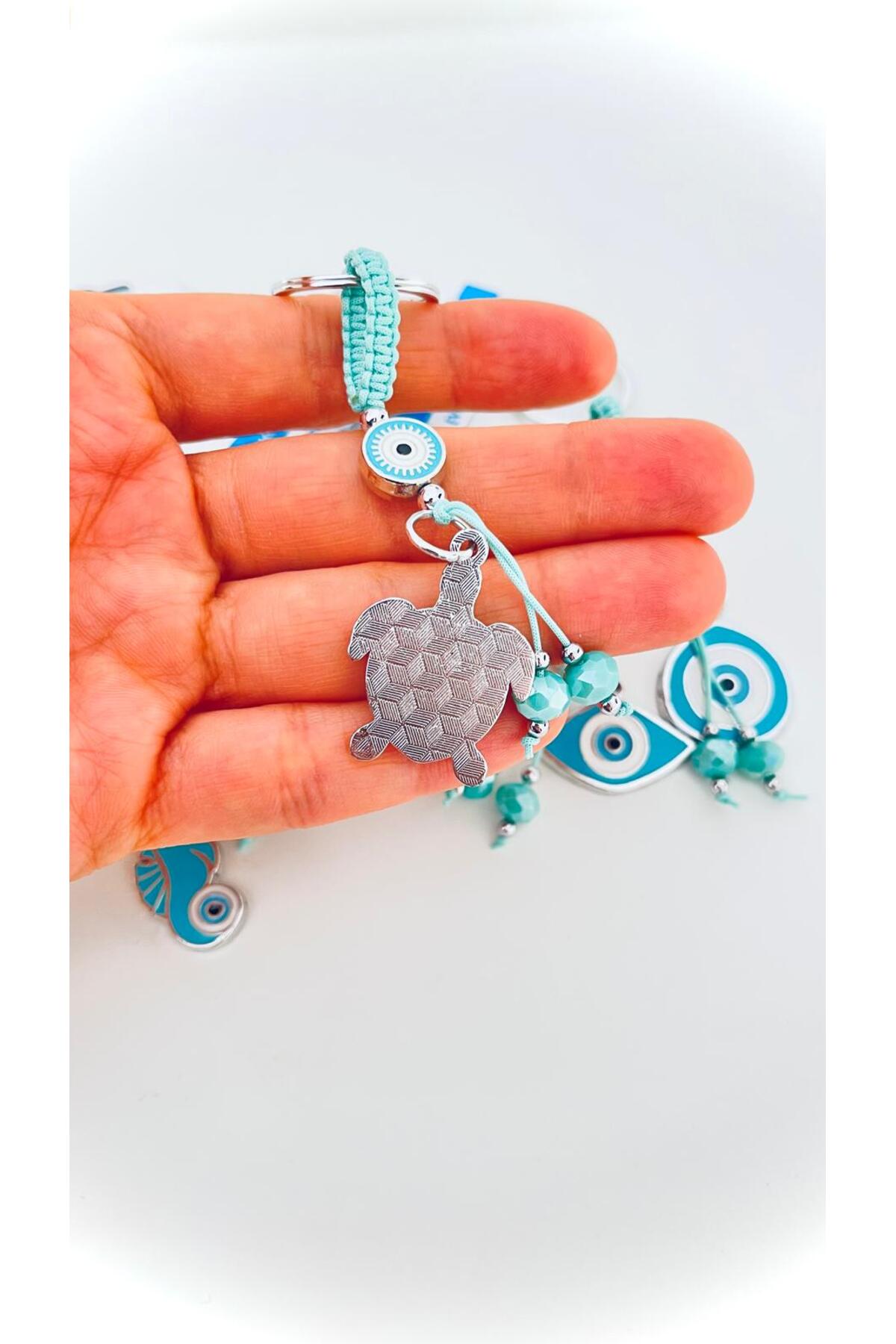 Abigail Silver-Plated Evil Eye Keychain - Turquoise Turtle Evil Eye