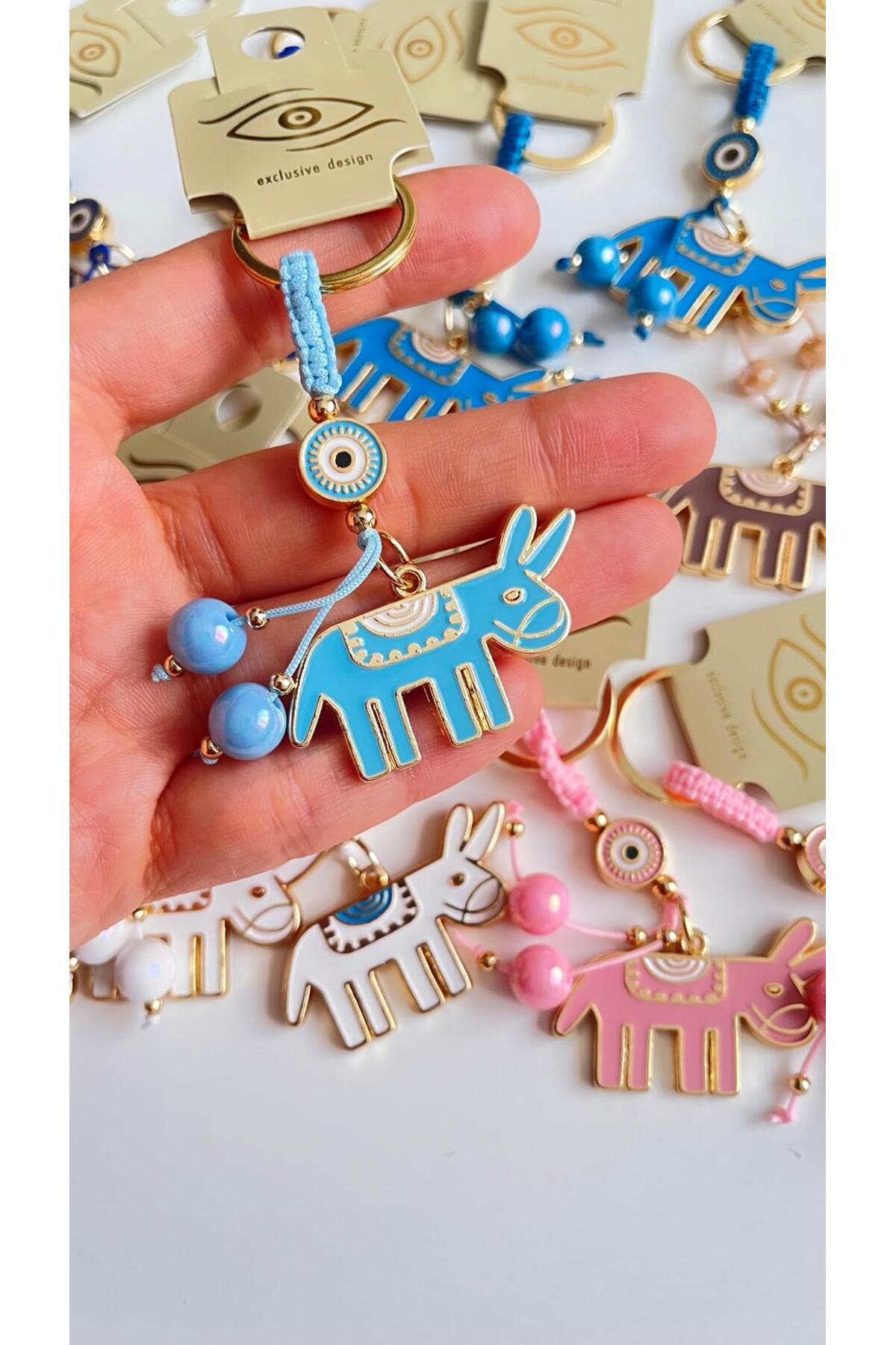 Bella Gold-Plated Animal Charm Keychain - Light Blue Donkey Design