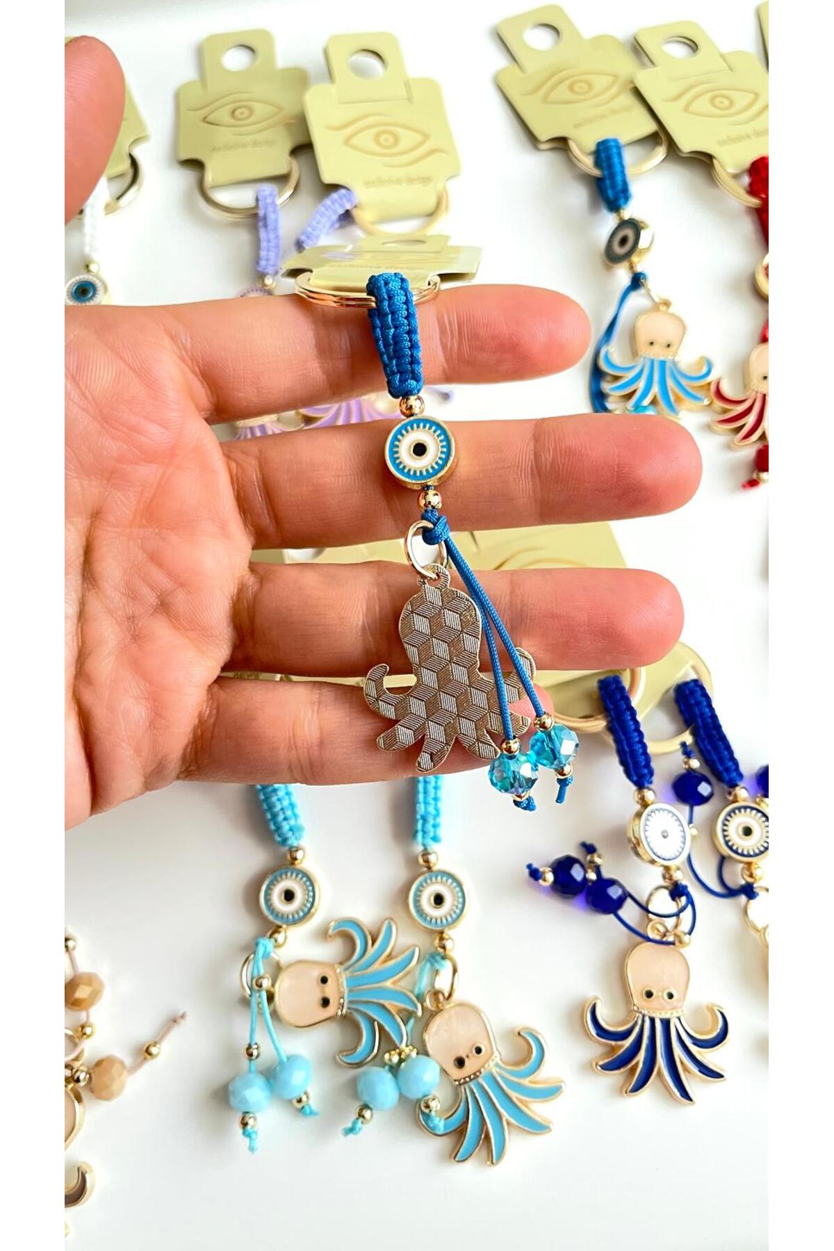 Ivy Gold-Plated Evil Eye Keychain - Royal Blue Octopus Design