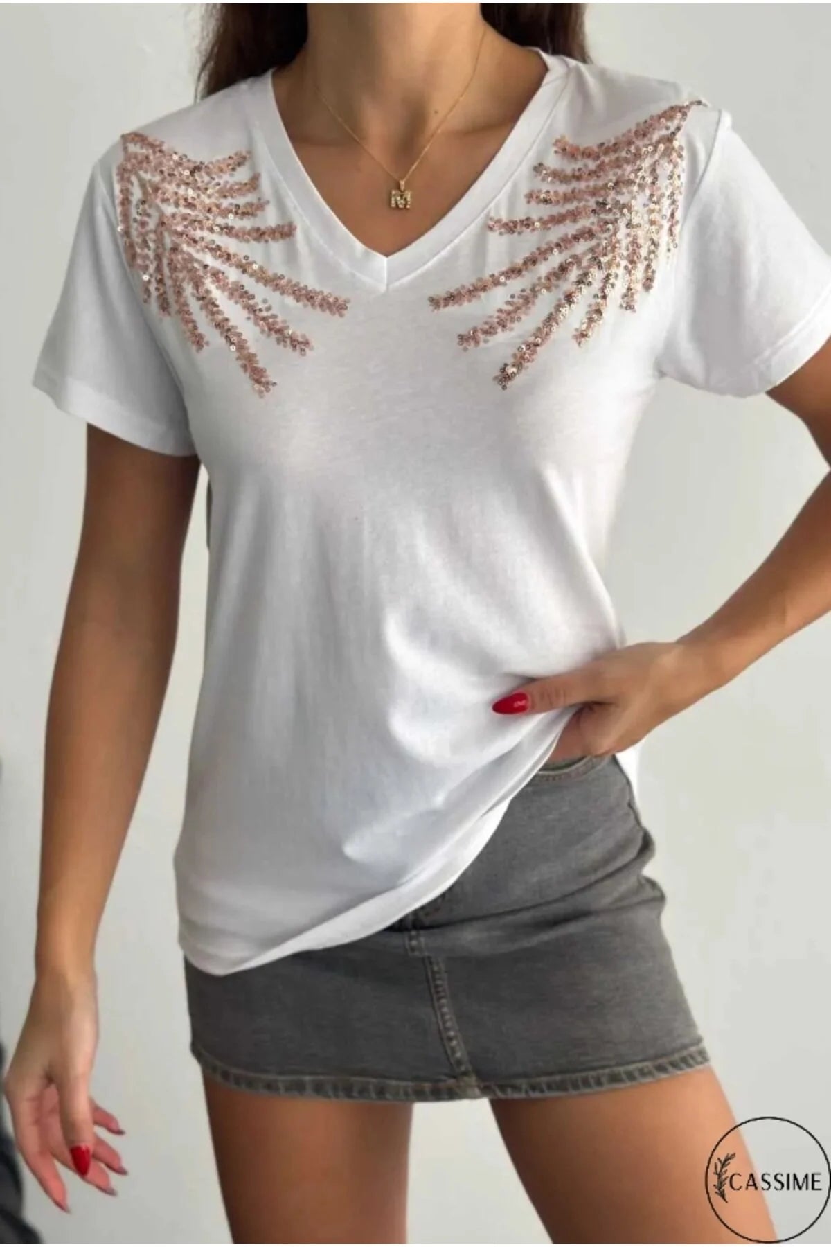Tilda White Shoulder Detail Leaf Design Cotton T-Shirt