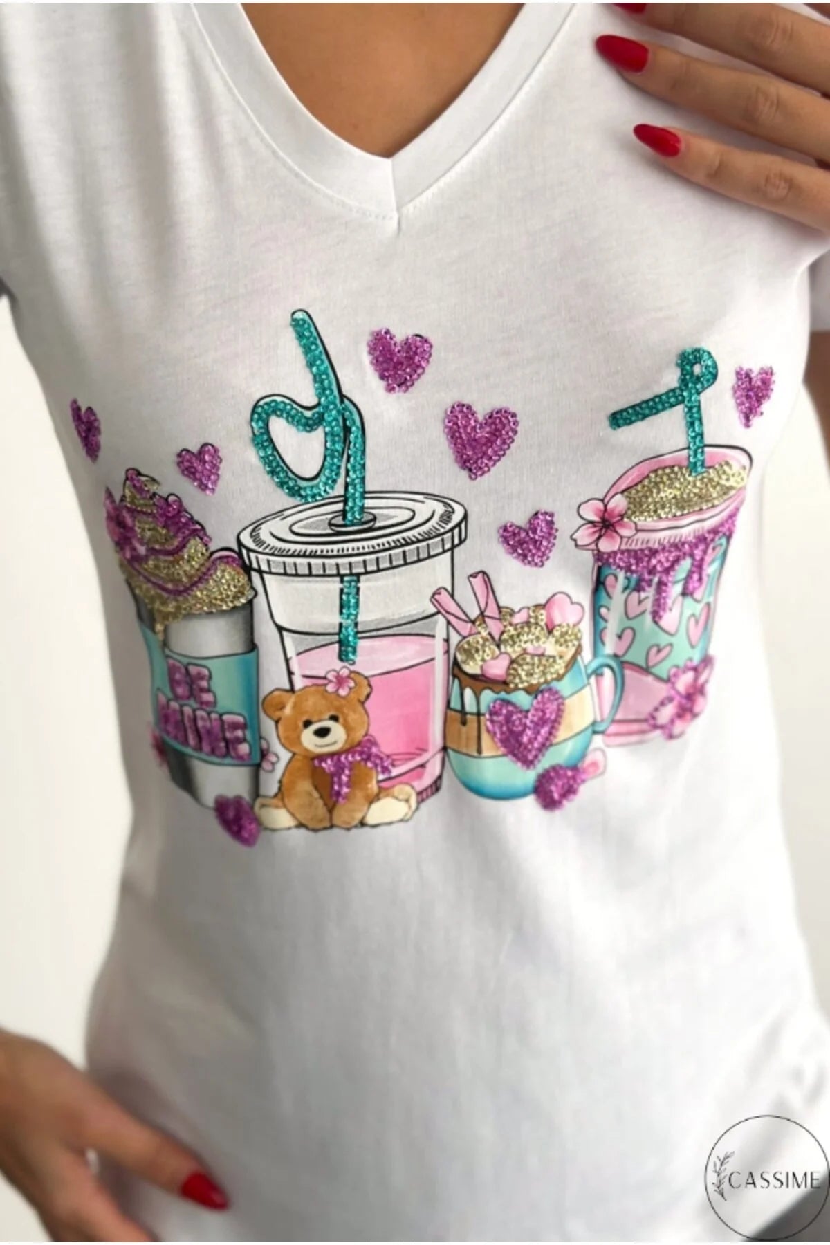Tilda White Bear Floral Design Cotton T-shirt