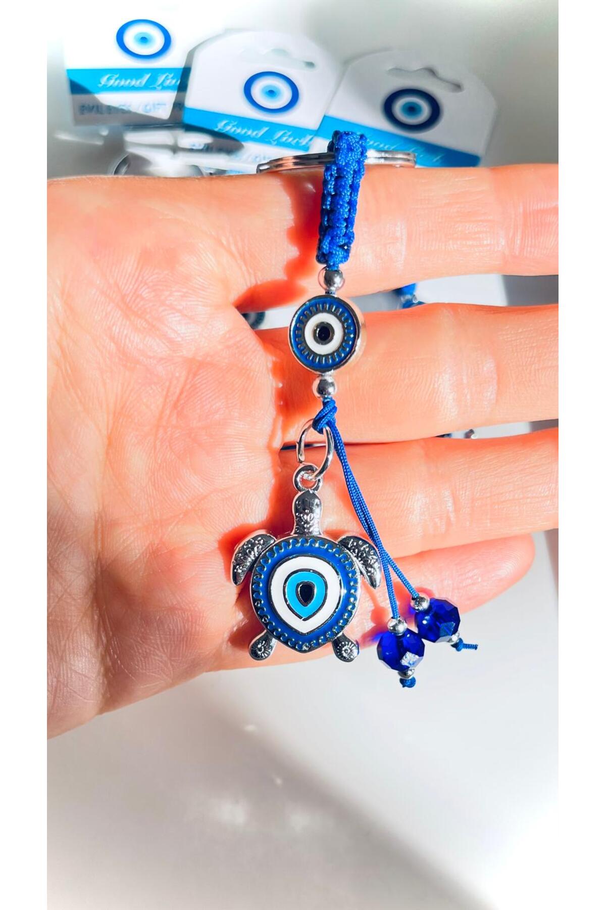 Abigail Silver-Plated Evil Eye Keychain - Navy Turtle Evil Eye