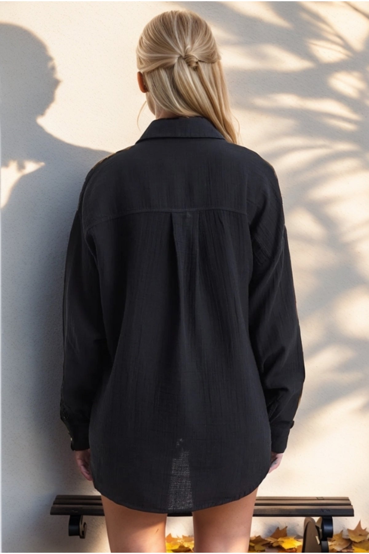Maya Women's Oversized Muslin Pocket Shirt - Black