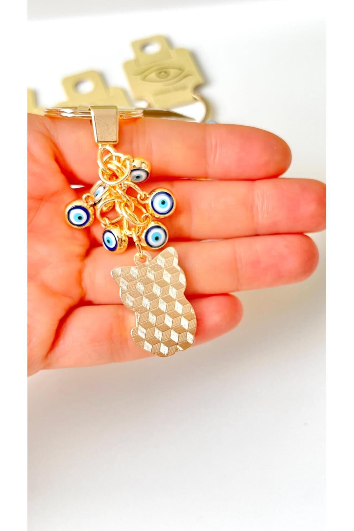 Madeleine Dangling Evil Eye Keychain - Navy Cat Design