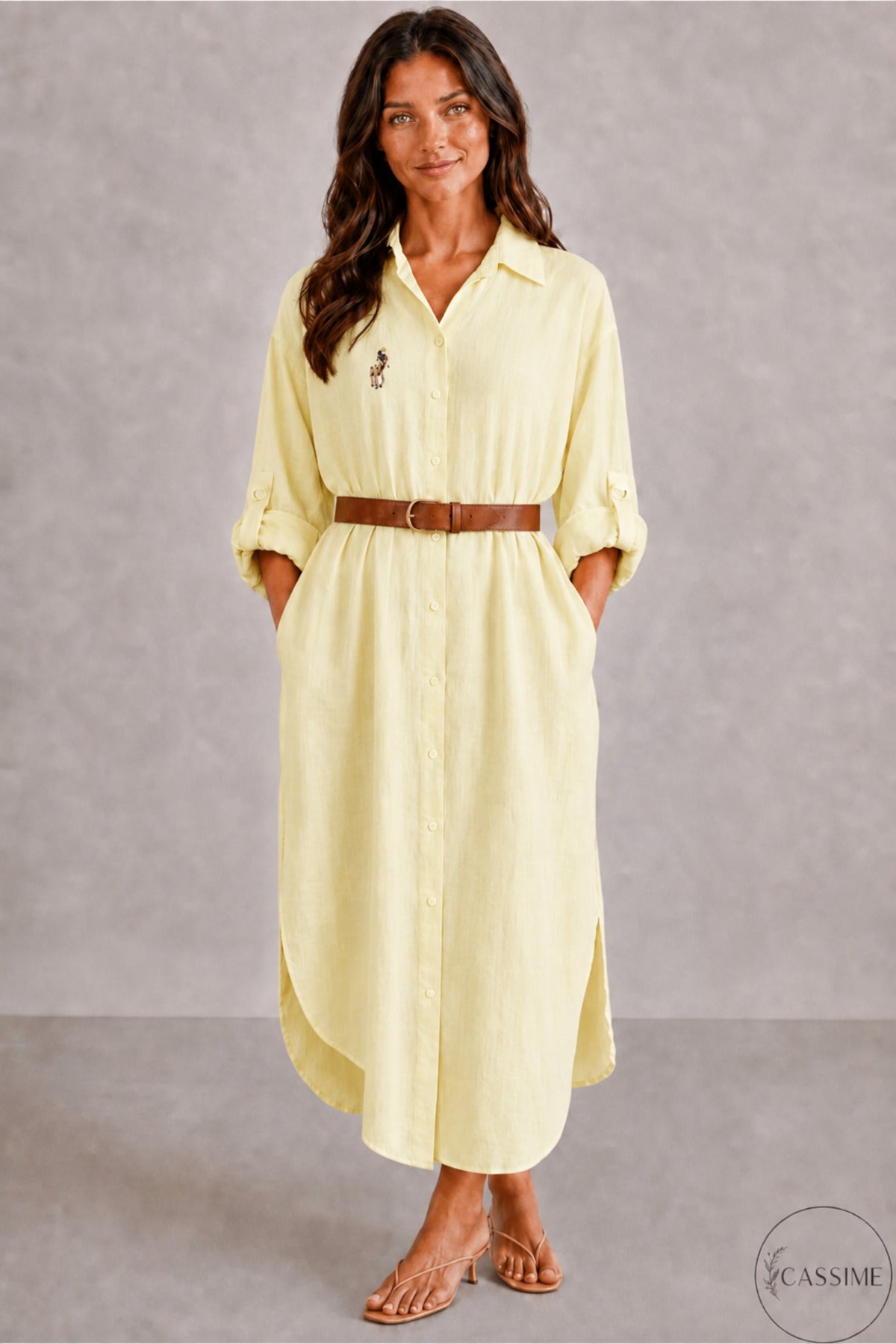 Hazel Women's Oversized Muslin Shirt Dress - Yellow Emblem