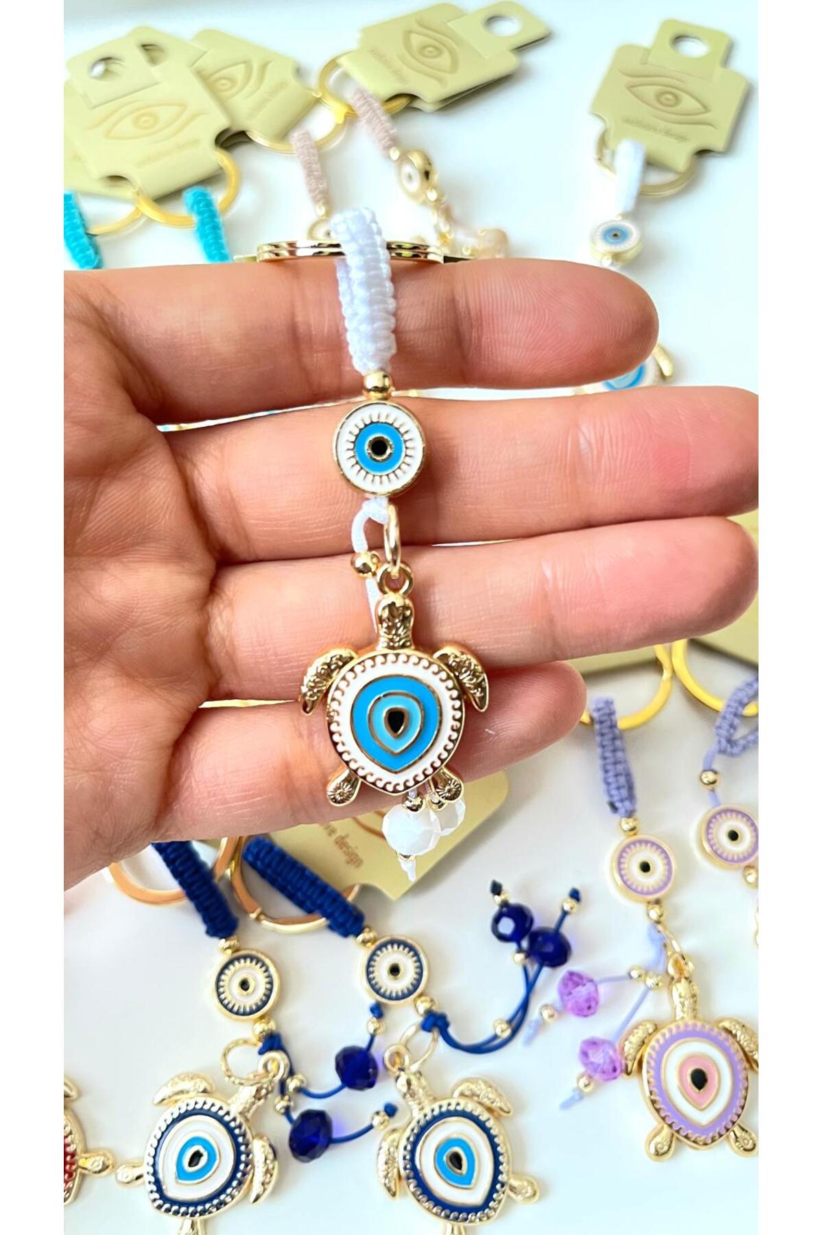 Ivy Gold-Plated Evil Eye Keychain - White Turtle Evil Eye