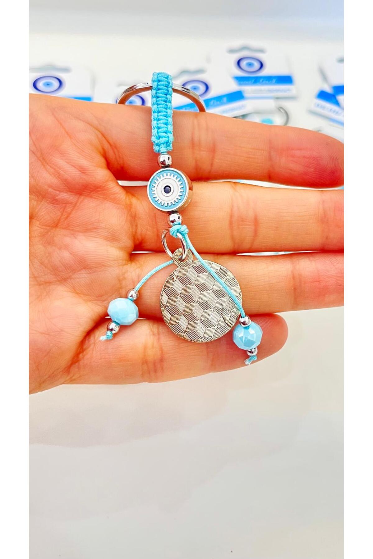 Abigail Silver-Plated Evil Eye Keychain - Round Blue Evil Eye