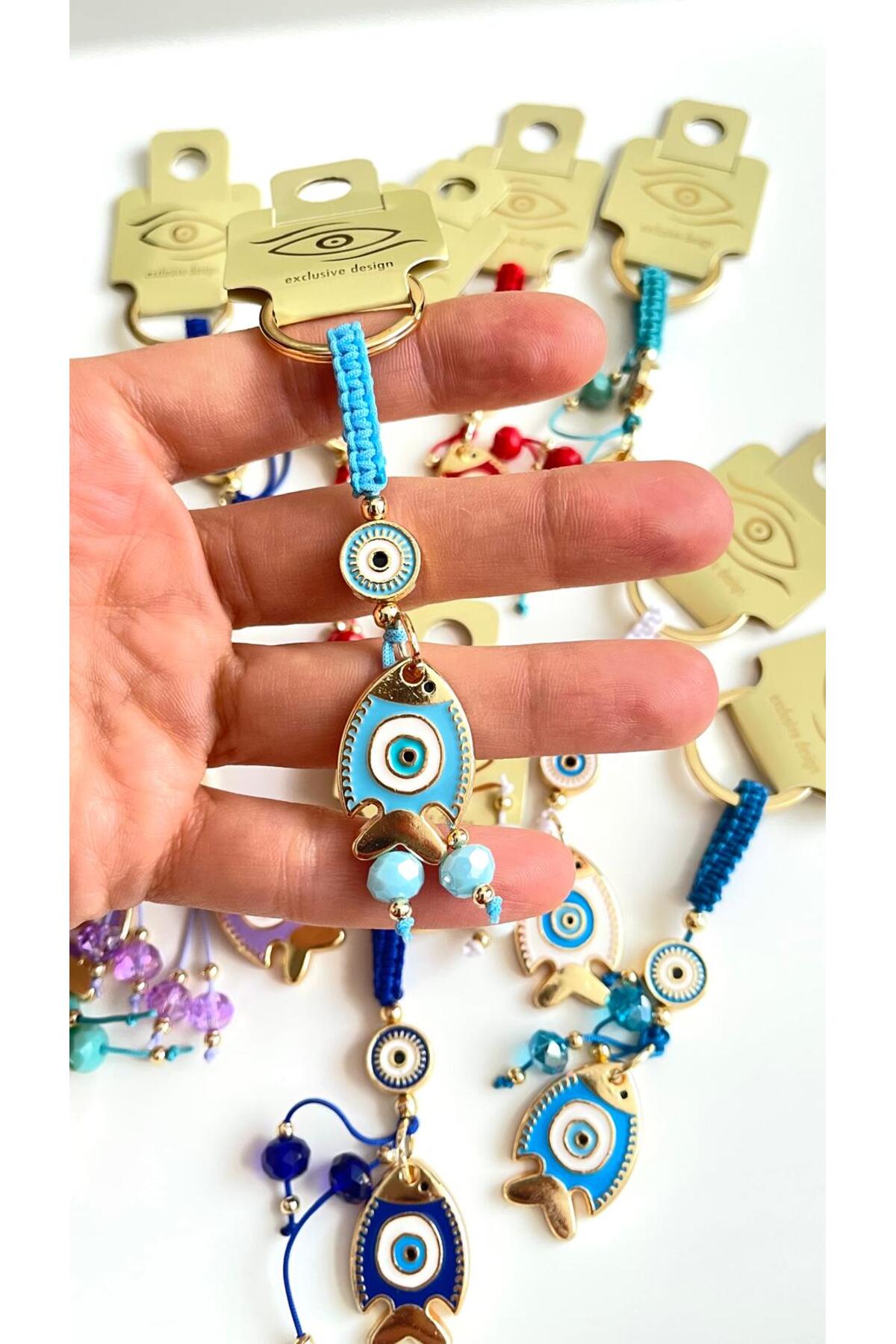 Ivy Gold-Plated Evil Eye Keychain - Light Blue Fish Design