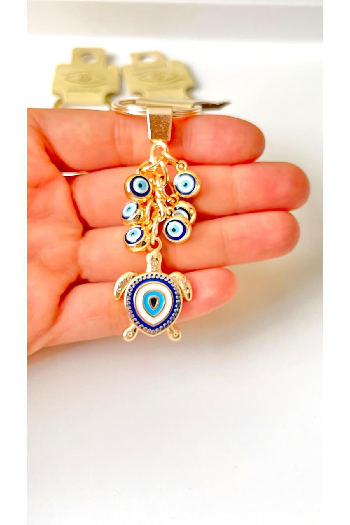 Madeleine Dangling Evil Eye Keychain - Navy Turtle Evil Eye