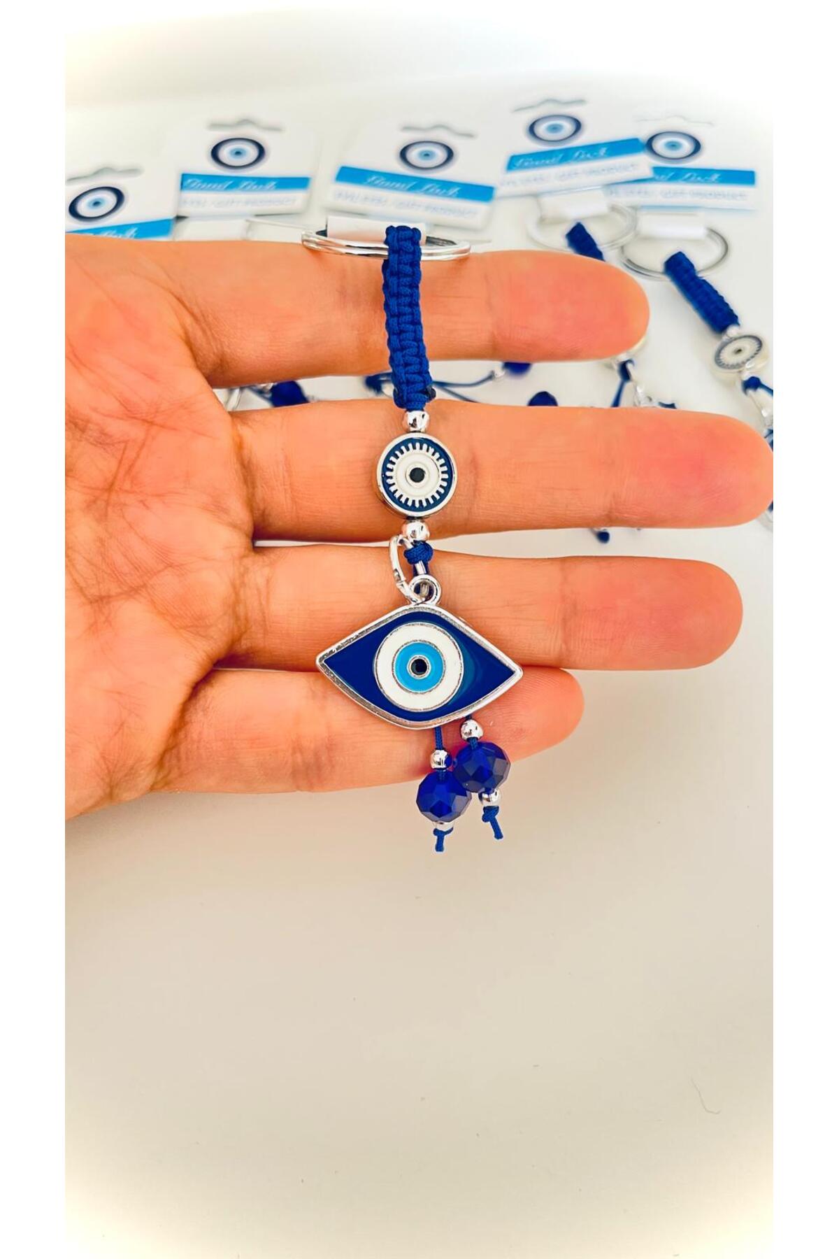 Abigail Silver-Plated Evil Eye Keychain - Navy Oval Evil Eye