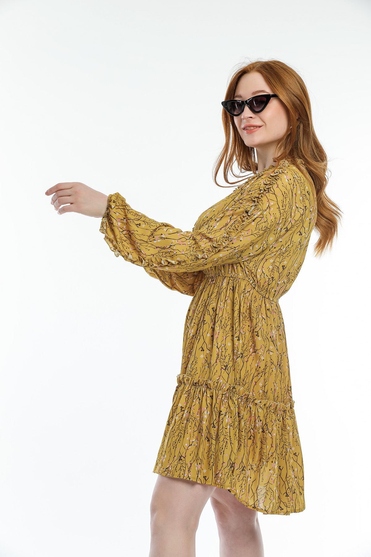 Laura Women's Floral Elastic Waist Mini Dress - Mustard Floral